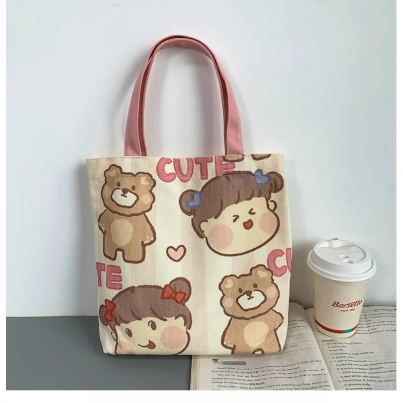 Custom Canvas Bag Cute Cartoon Japanese Ins Tutorial Lunch Bag Small Handbag Women\'s Handbag Handbag Foreign Trade Wholesale