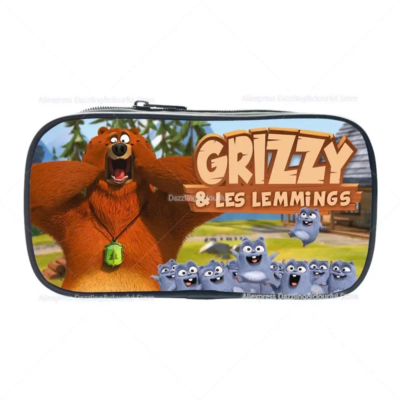 Cartoon Grizzy and the Lemmings Pencil Box Kids Cute Students Pencil Case Boys Girls Anime Pen Bags Children Gift 5
