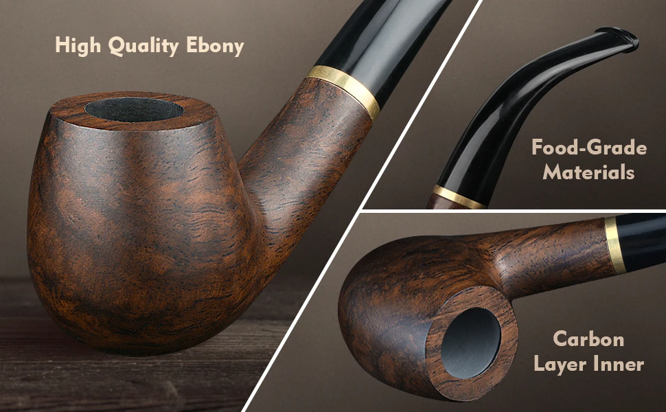 Description Picture 3 of itemTobacco Pipe Handmade Ebony Wood Root Smoking Pipe Gift Box and Accessories