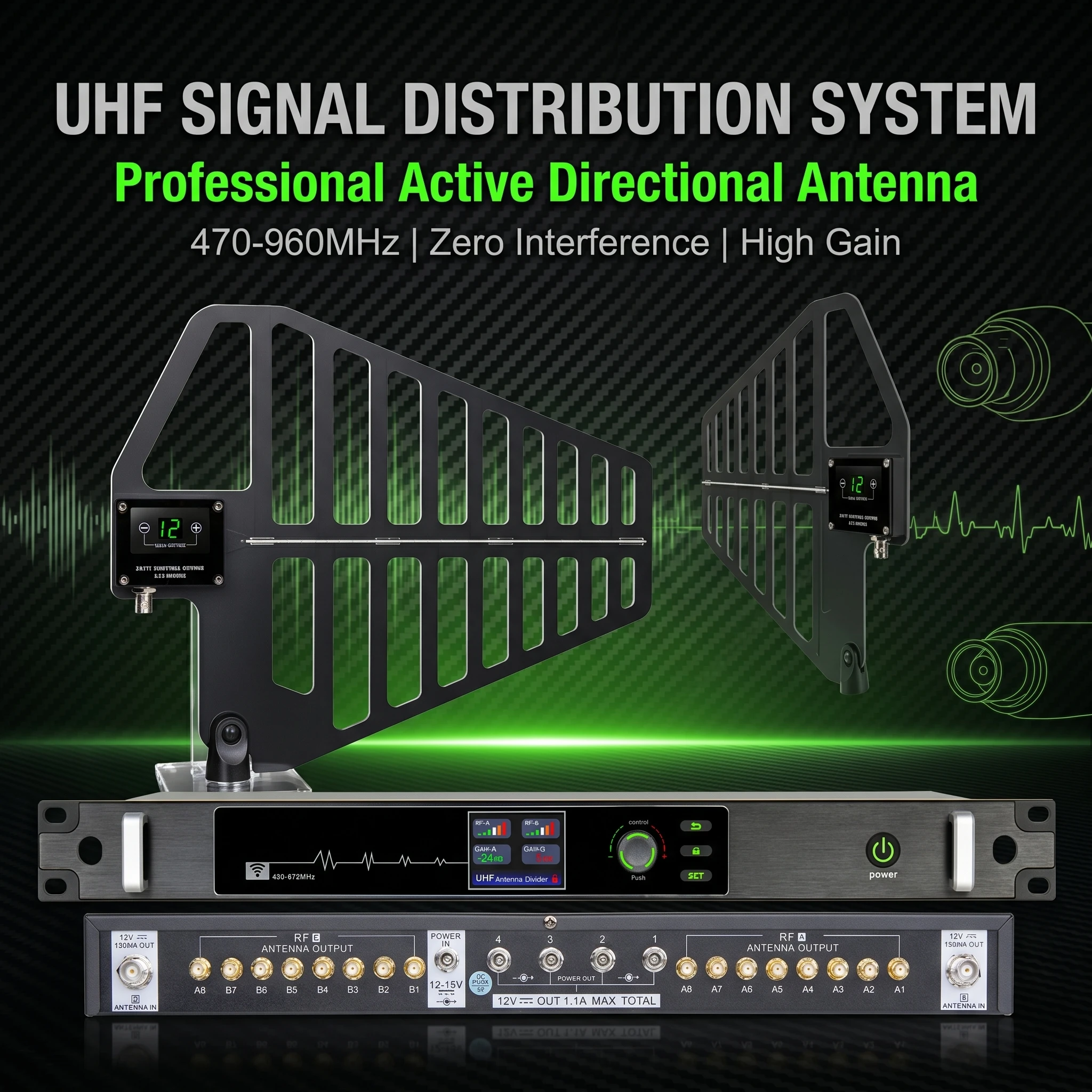 폴킷슨 AT-16Pro UHF 안테나 분배 시스템 16채널 470-960MHz 무간섭 고이득 스테이지 라이브 무선 마이크 앰프 키트