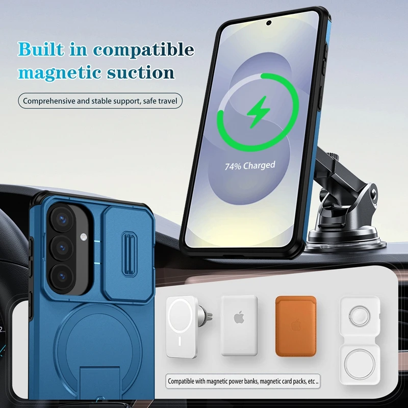 Enhanced Kickstand Case with Lens Cover & Magnetic Car Holder