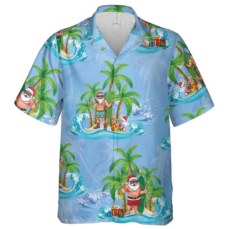 Hawaiian Shirt Children Summer Girl Clothes Tops Turndown Collar Kawaii Christmas Print Kid Clothes Boy Short Sleeve Shirts