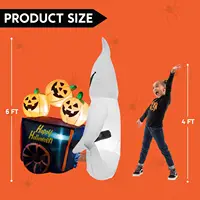 6 FT Halloween Inflatable Ghost Pushing Pumpkin Cart with Build-in LEDs Blow Up Inflatables for Halloween Party Yard Outdoor Toy 2