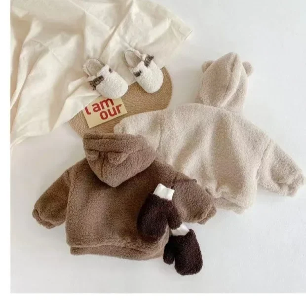 Winter Boys and Girls Thickened Coat Korean Version of Baby Clothing Cartoon Kids Lamb Wool Warm Hooded Cotton Jacket