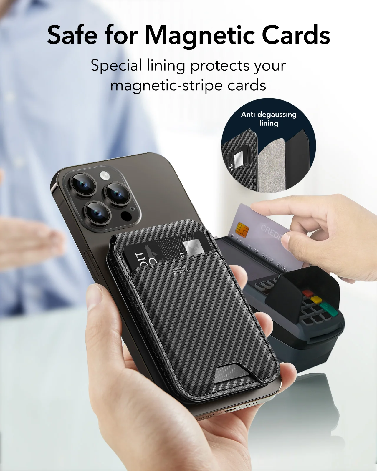 ESR HaloLock Vegan Leather Wallet Stand For iPhone Carbon Fiber HaloLock Woven Card Holder for 19 Sd5807ce3b1e843038097e2e73df7eaa4w
