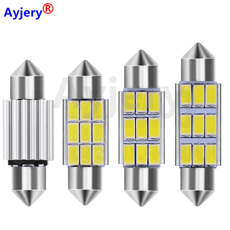

AYJERY 10PCS Canbus 12V 36mm 39mm 41mm 5630 9LED Festoon Bulb Cars Trunk Dome Reading Roof Ceiling Courtesy Step Light White