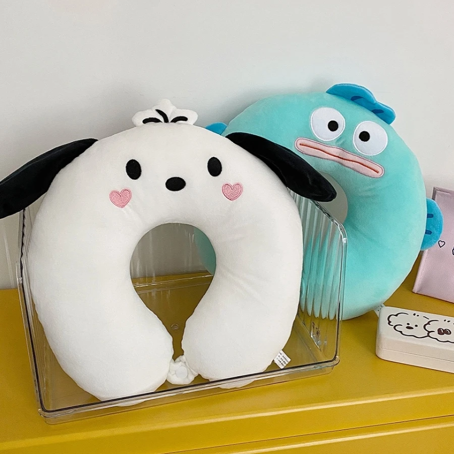 Comfortable Pochacco U-shaped Pillow Stuffed Anime Hangyodon Nap Pillow Travel Neck Pillow Japanese Style Portable Cute 4