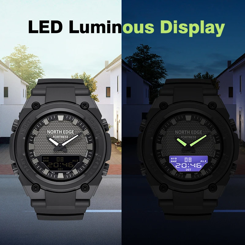 NORTH EDGE FORTRESS Men's Waterproof Sports Digital Watch with Stopwatch and World Time Function