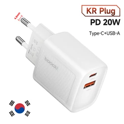 Toocki 20W Dual - Port Fast USB C Wall Charger with Power Delivery and QC3.0 (KR White)