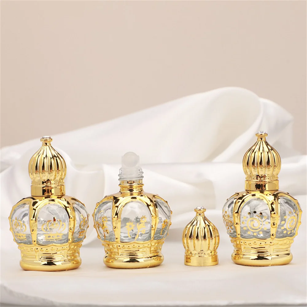 15ml Essential Oil Roller Bottle Gold Crown Shape Perfume Bottling Portable Travel Electroplated Carve Glass Luxury Empty Bottle 5