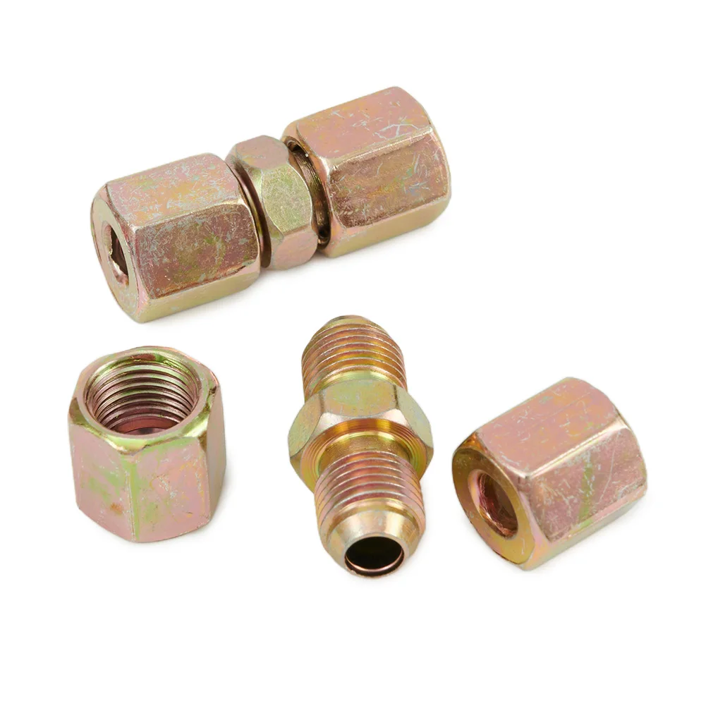 6Pcs Brake Pipe Connectors Brass Brake Line Union Fittings 10mm X 1mm 2 Way Inline Male + Female Nuts For 3/16" O/D Pipe