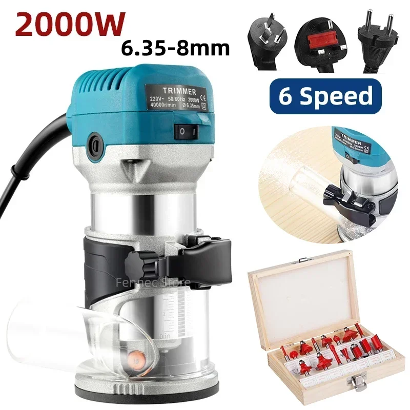 800W/2000W Electric Trimmer Router Lavorazione Del Legno Laminato Incisione Slotting Trimmer Con 15 Punte Del Router Per La Lavorazione Del Legno