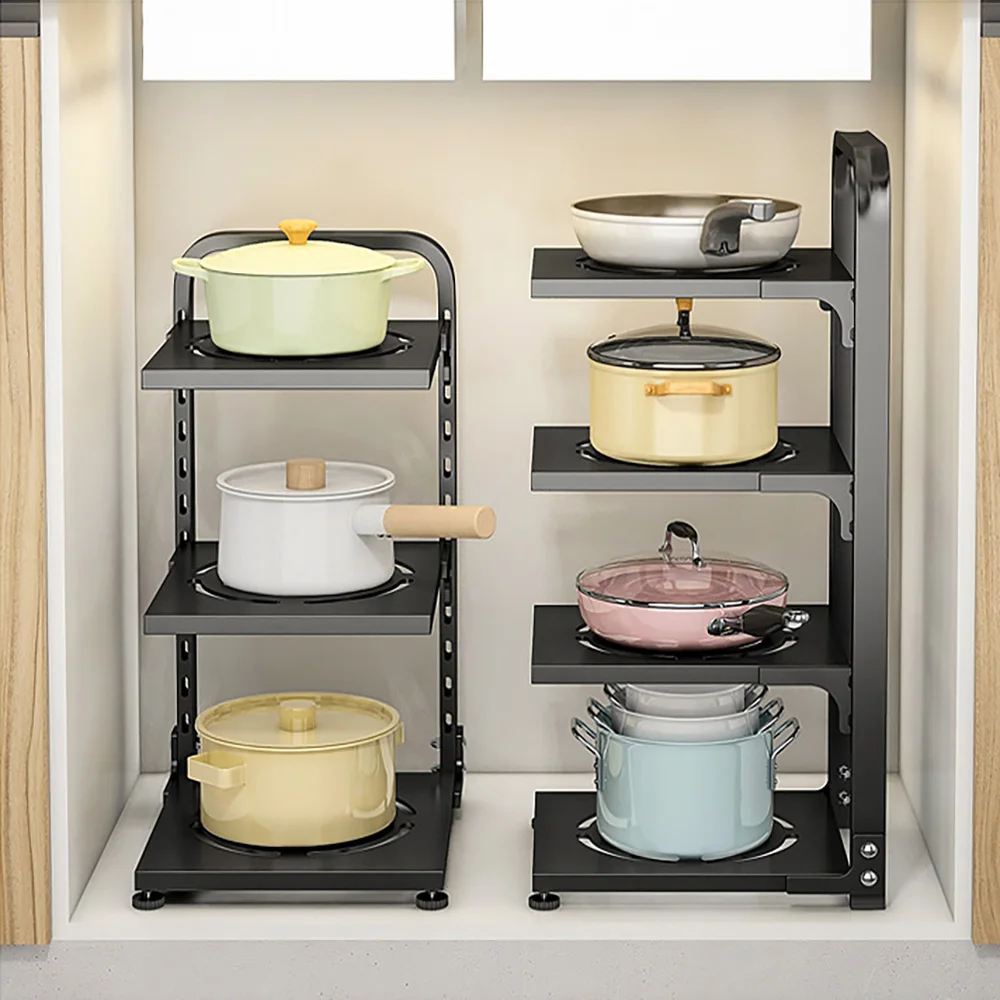 Adjustable Pan Organizer Cabinet Frying Pan Holder Under Sink Organizer  Corner Cookware Stand Storage Rack Kitchen Accessories