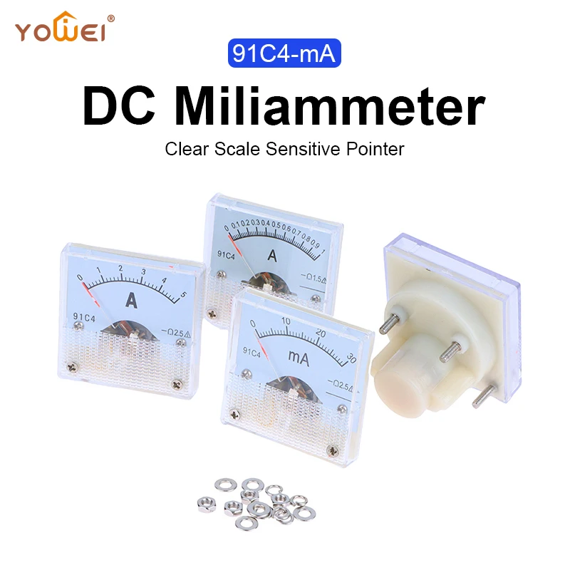 

91C4 DC 20mA 30mA 500m A 1A 2A 5A 10A Analog Ammeter Milliammeter Panel AMP Current Meter Gauge