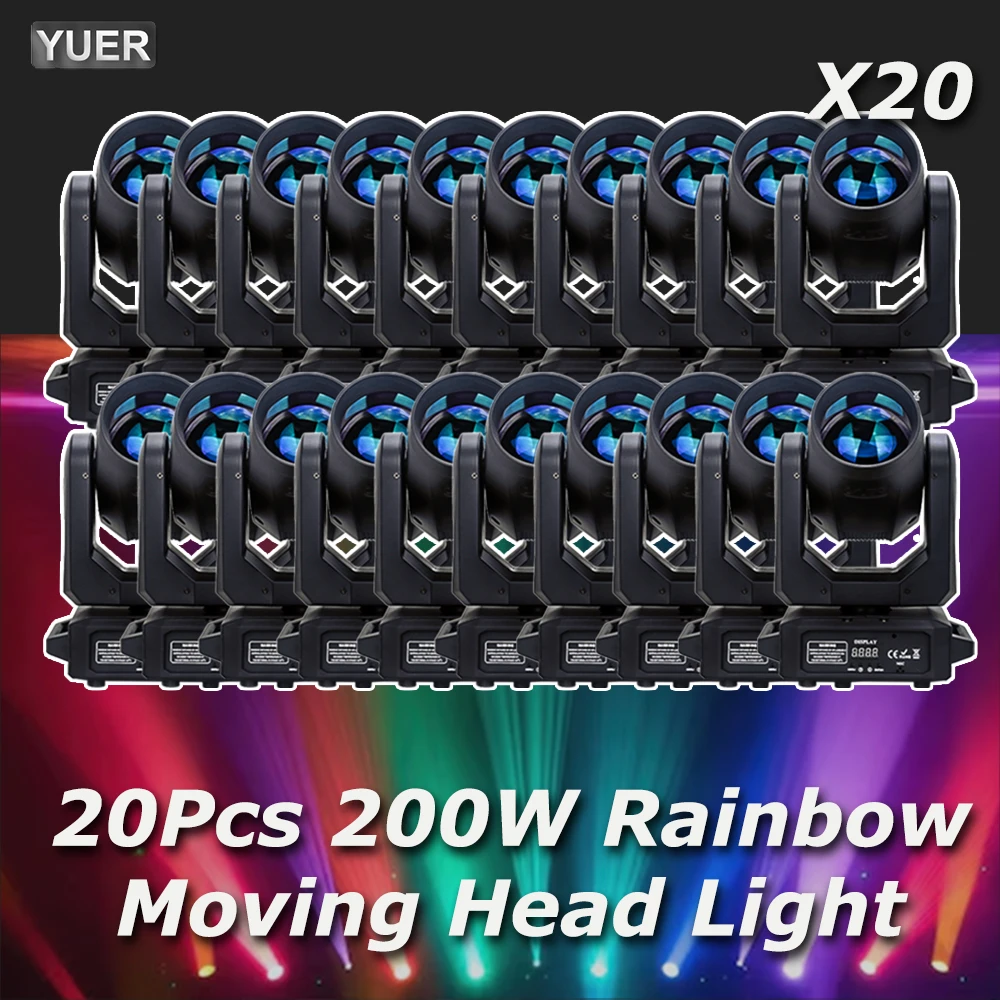 Haz de luz LED con cabezal móvil, foco giratorio de 200W, 18 prismas, efecto arcoíris, Dj, Dmx, luz de escenario, barra de discoteca, 20 unidades por lote