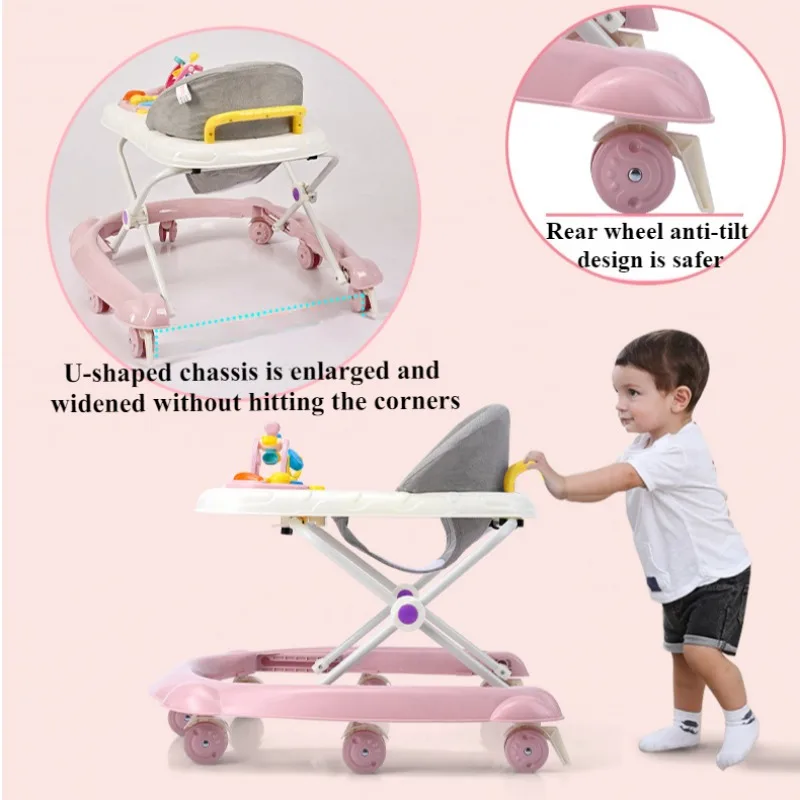 2 in 1 Baby Walker with Music & Light Spinning Toy Dining Tray Safety Brake Floor Mats Push Handle Baby Push Walker Anti-slip 3