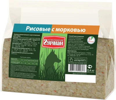 Четвероногий Гурман Каша для собак Хлопья рисовые с морковью 102130015 3 000 кг |