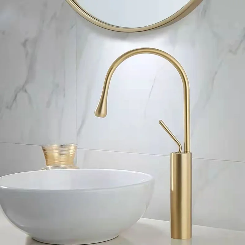 

European-style countertop basin faucet bathroom rotatable brushed gold water drop hot and cold