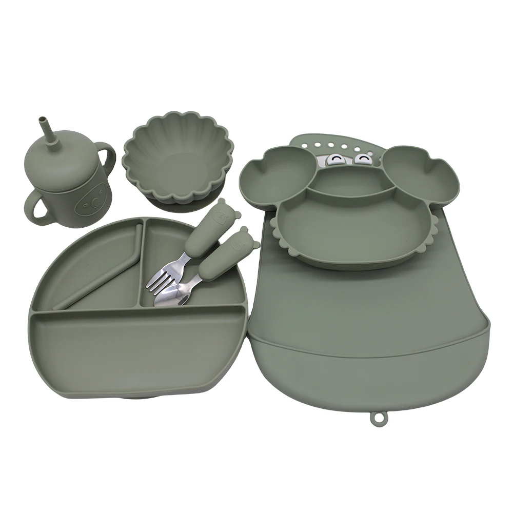 Meal BibsCrab Compartment TrayBaby Suction Cup Autonomous Feeding and Eating Training BowlComplementary Tableware Set
