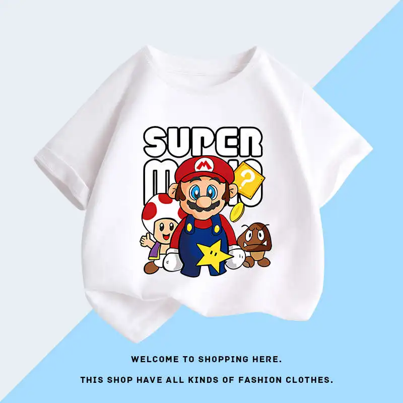 Super Mario Children's 3-14 years old 100% cotton T-shirt Summer cartoon parent-child brother casual fashion round neck T-shirt 4