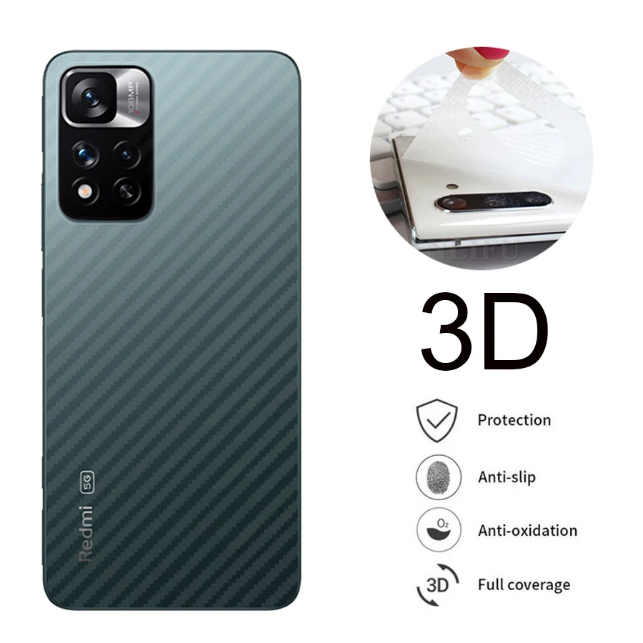 

5Pcs 3D Carbon Fiber Screen Protector For Xiaomi Mi 11 10 Lite Poco F3 X3 NFC Redmi Note 8T 9 10 Pro Back Cover Protective Film