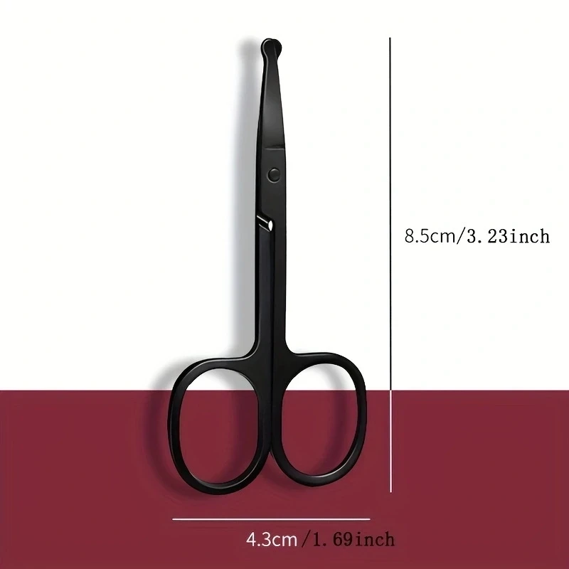 1PC Silver Mirror Light Black Round Head Safety Nose Hair Scissors Professional  Mini Portable Neutral Stainless Steel Scissors 6
