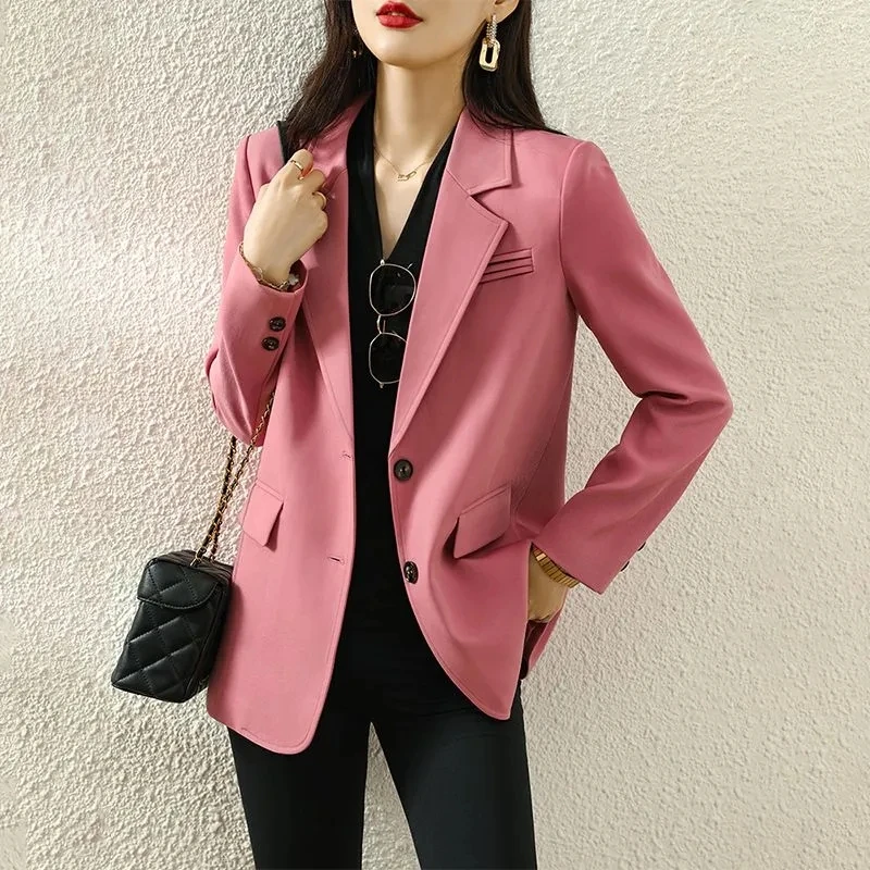 High-quality Pink Suit Jacket Women's Spring And Autumn 2023 New Coat With Lining Casual Ladies Blazer Black Brown Blouser S-3XL