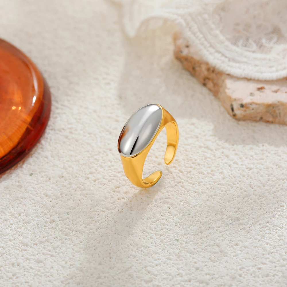 Gold&silver Two-tone Polished Dome Opening Rings Punk Hypoallergenic Rust Proof Mix Color Minimalist Ring Retro Jewelry Bijoux