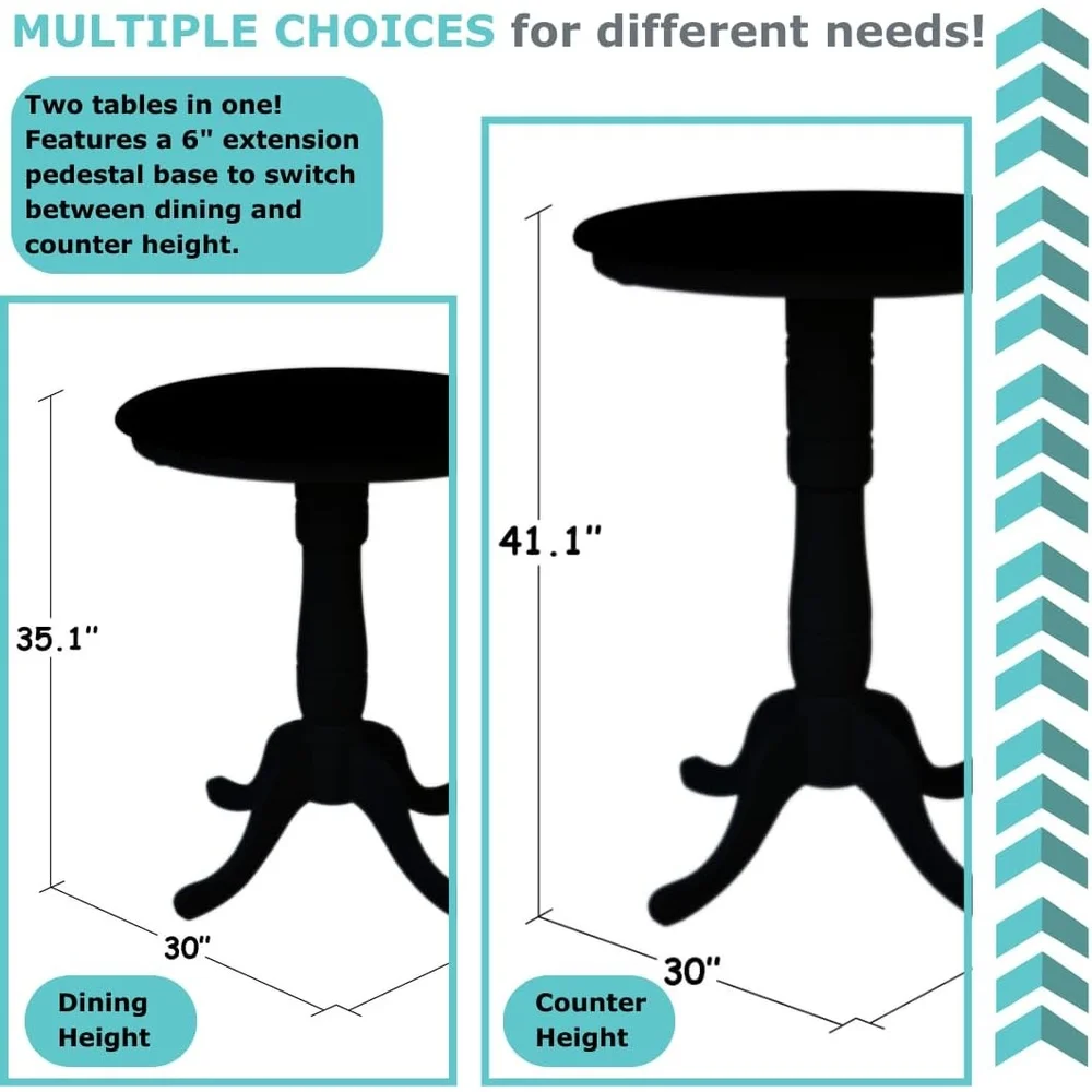 Round Top Pedestal Table 30 Inch Solid Wood Kitchen Counter Height Furniture For Dining Room 4