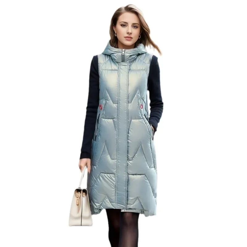 Women Vests Oversized Sleeveless Hooded Waistcoat Puffer Parkas Long Cotton Outwear Autumn Winter Fur Vest