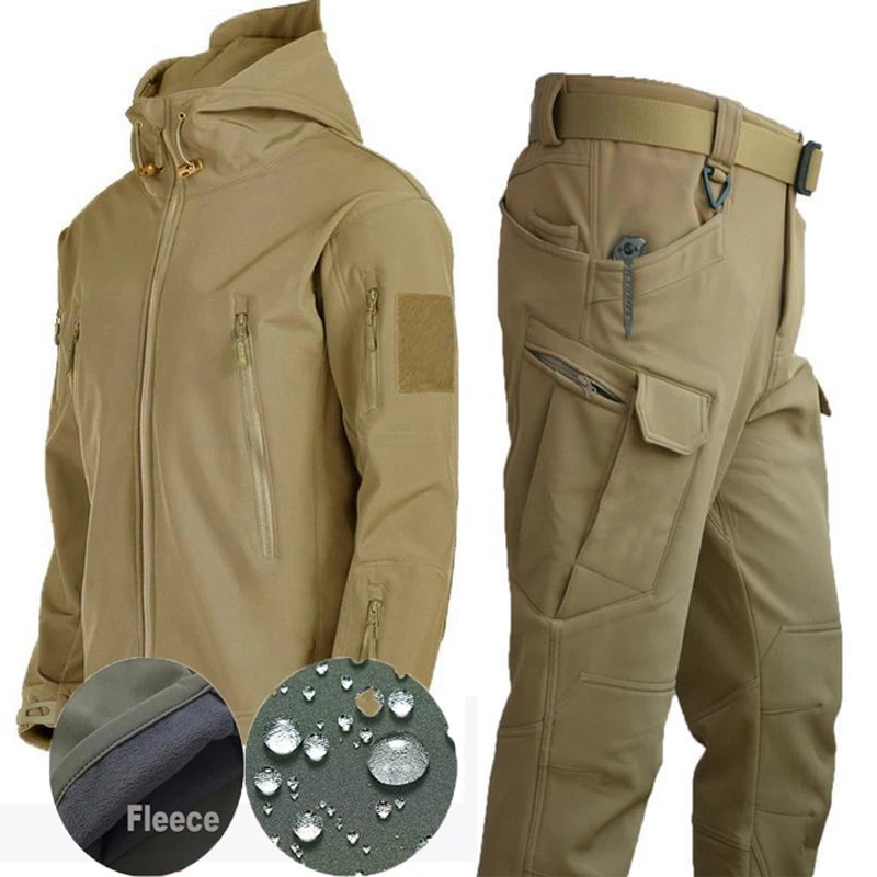 Outdoor Shark Skin Soft Shell Plush Thickened Climbing Tactics Special Training Wind Proof Waterproof Sweater Jacket