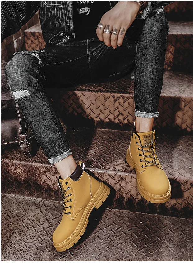 chaussures montantes homme a semelle crantee - les supaires jaune bottes et  boots homme