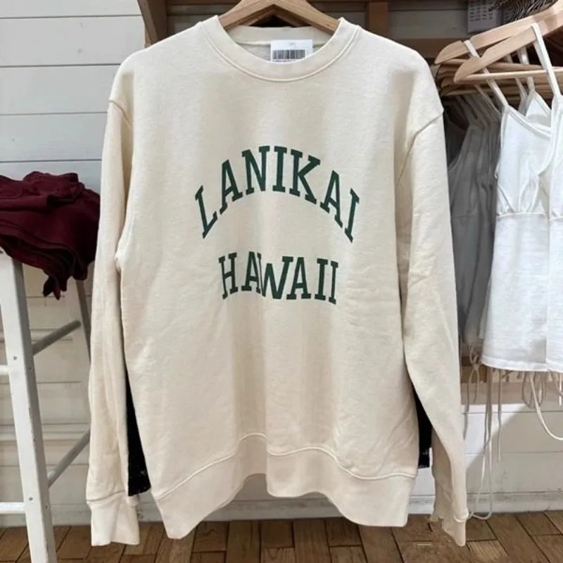 

American Fashion Letter Print Apricot Cotton Sweatshirt O-neck Loose Oversized Streetwear Autumn Winter Tops Men Women Harajuku