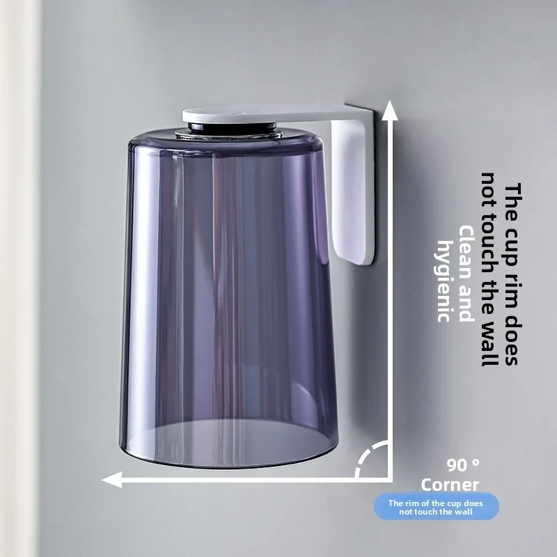Bicchiere per spazzolino da denti trasparente e semplice, con chiusura magnetica invertita, ideale per l'uso domestico, e supporto a parete per riporre il bicchiere dello spazzolino._voghion.com