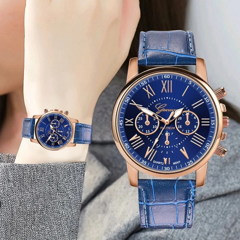 Three Eye Watches Quartz Men's Watch Blue Glass Belt Watch Men Top Fashion Fashion Ladies Luxury Leather Strap Zegarek Damski