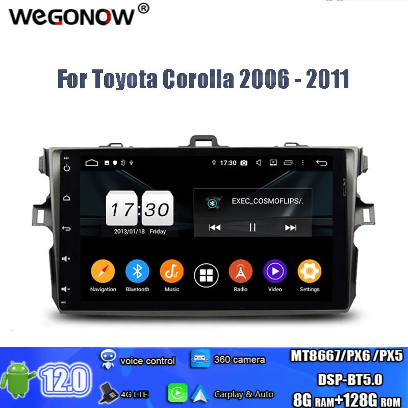 

Автомобильный DVD-плеер PX6 DSP Android 12,0 8 ГБ ОЗУ + 128 Гб 8 ядер Wifi RDS радио GPS карта bluetooth 5,0 для Toyota Corolla 2006 - 2011
