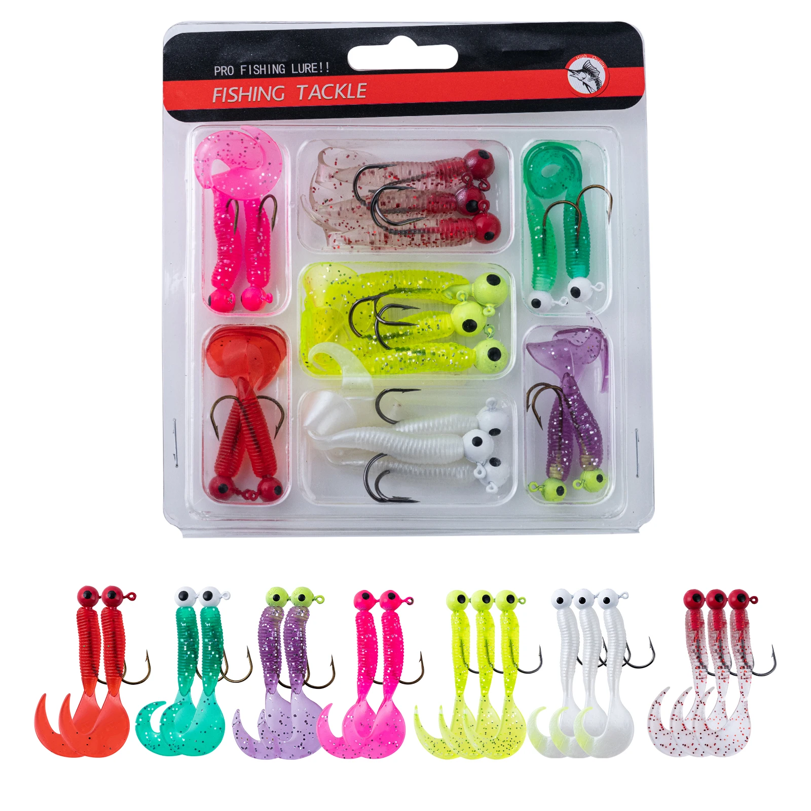 Goture 40pcs/lot Soft Lure Kit Soft Fishing Lure 5cm 0.7g Jig Head Hook  3.2cm 3.5g Fishing Hooks with Fishing Tackle Box Pesca