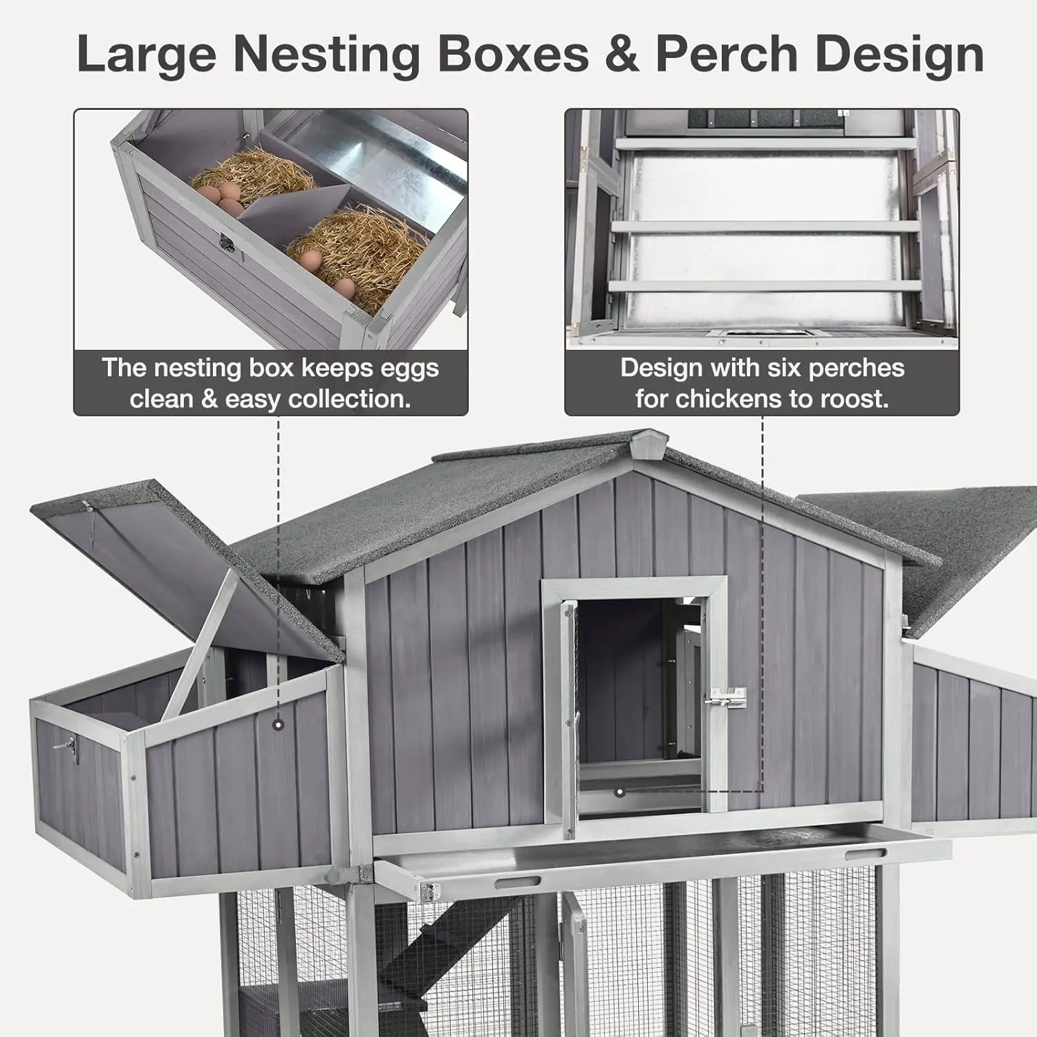 Unique Folding Design for Easy to Set Up - Chicken House for Outdoor with Two Nesting Box, Leakproof Pull-on Tray, and UV 5
