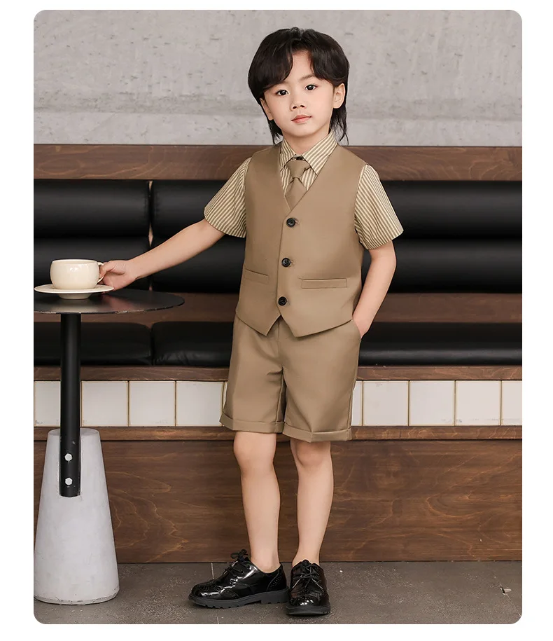 JUCPKID Sommer Kinder Anzug Set Kinder Junge Hochzeit Klavier Leistung Geburtstag Party Fotografie Kostüm Formale Kind Junge Anzug Set – Detail 4