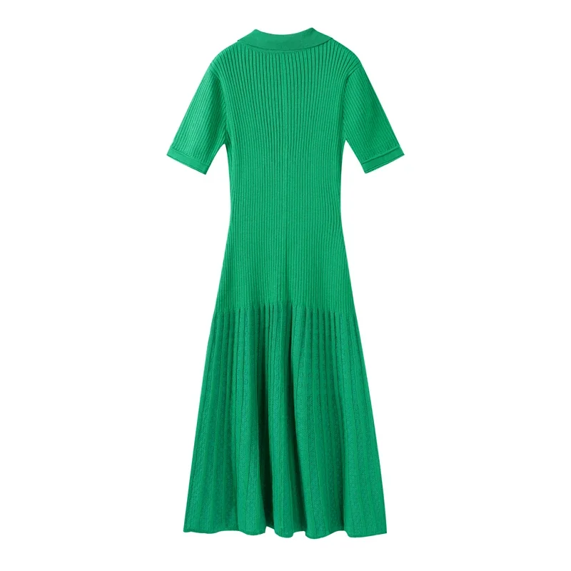 Knit Solid Women's Dress Short Sleeve O Neck Lady Dresses 2025 Elegant Summer Single Breasted Hip Package High Waist Female Rube