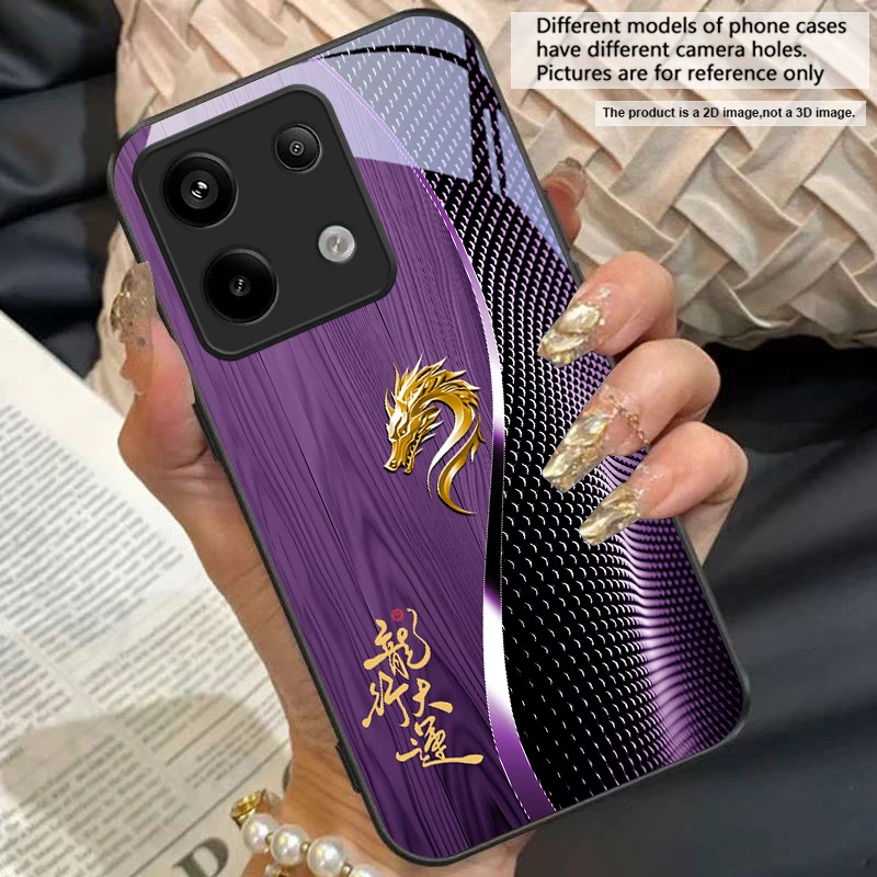 Elegant Black Tempered Glass Phone Case with Traditional Dragon Totem Design
