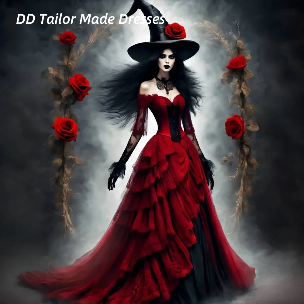 Vampire Gothic Prom Dress Red And Black Ruffles Tiered Long Special ...