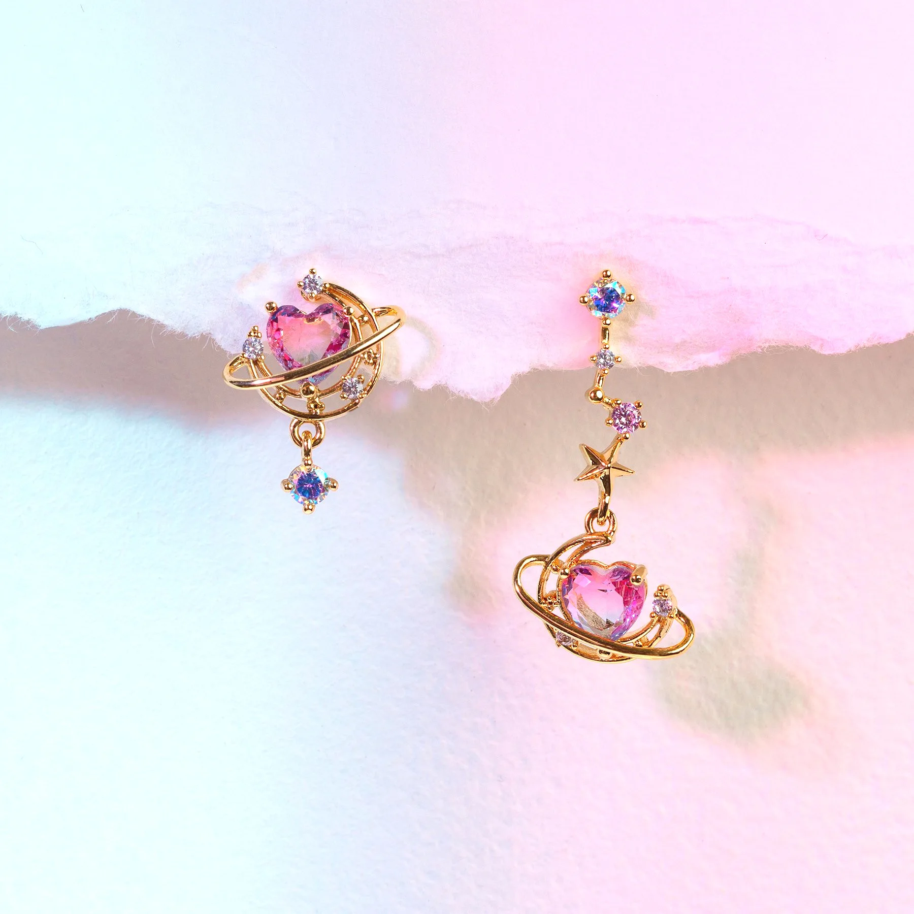 Kawaii Sparkling Heart Moon Earrings - Limited Edition