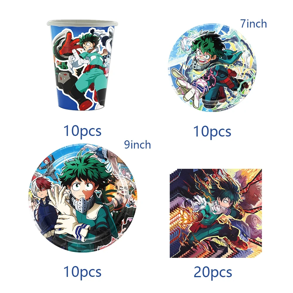 Description Picture 4 of itemMy Heros Academiaed Birthday Themed Party Decorations Balloon Set Tableware Tablecloths Cake Toppers Party Supplies Baby Shower