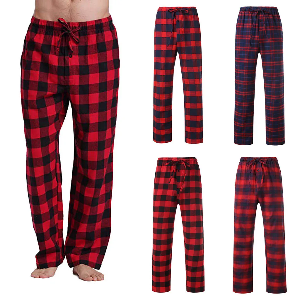 Mens Loose Sleep Bottoms Plaid Flannel Lounge/pajama Bottoms Casual Pants Daily Loose Fit High Waist Stretchy Sleeping Trousers Men Pants