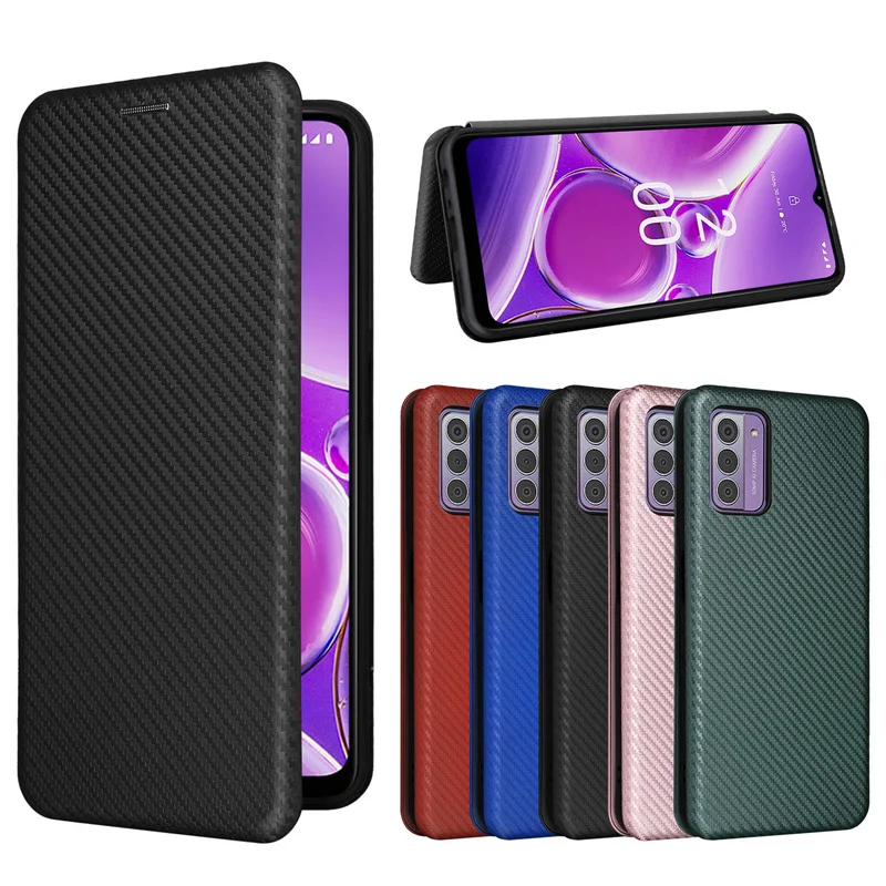 Carbon Fiber Flip Leather Wallet Case - Business Magnetic Slim Cover with Card Slot