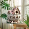 Easter Coffee Cup Ornaments Cartoon Bunny Egg House Coffee Mug Decorative 2D Acrylic Ornaments 2025 Spring Party Supplies  Decor 3