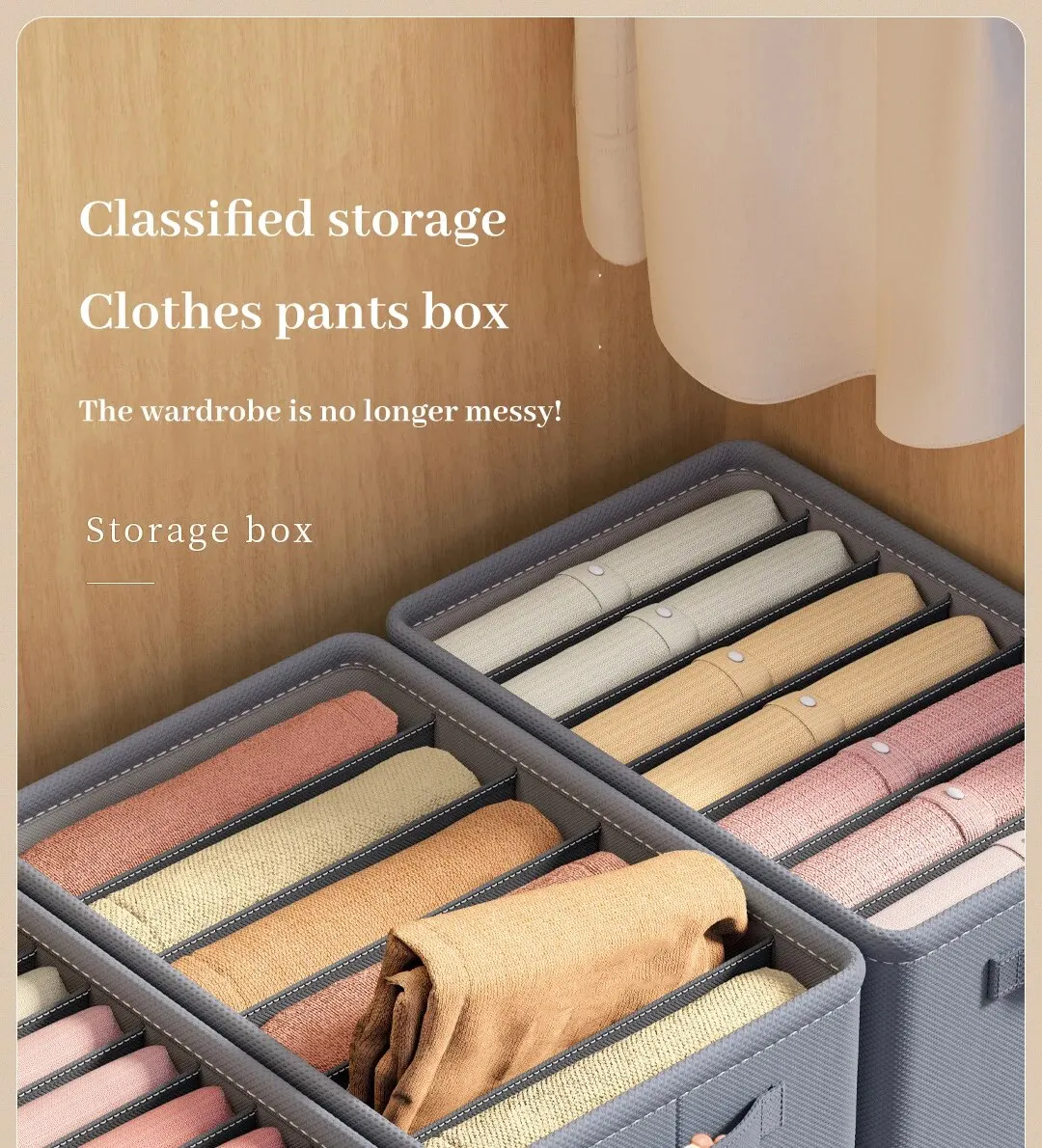 Description Picture 3 of item1pc Grey Nonwoven Fabric with Partition Clothing Storage Box Household Wardrobe Organization and Storage