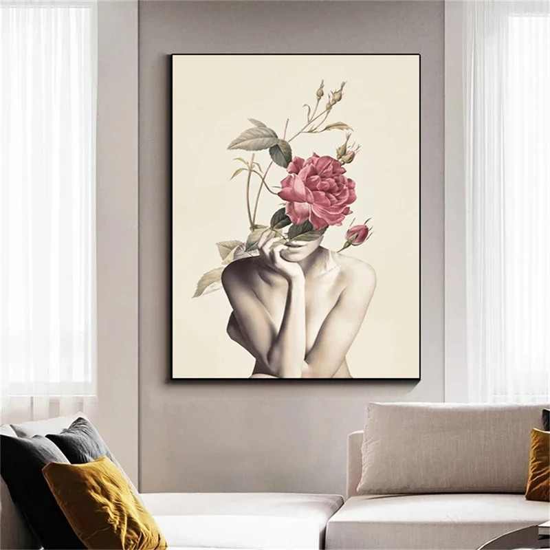 

Постер в скандинавском стиле Женская и цветы, Современная комната, Настенная картина, гостиная, модное украшение для дома