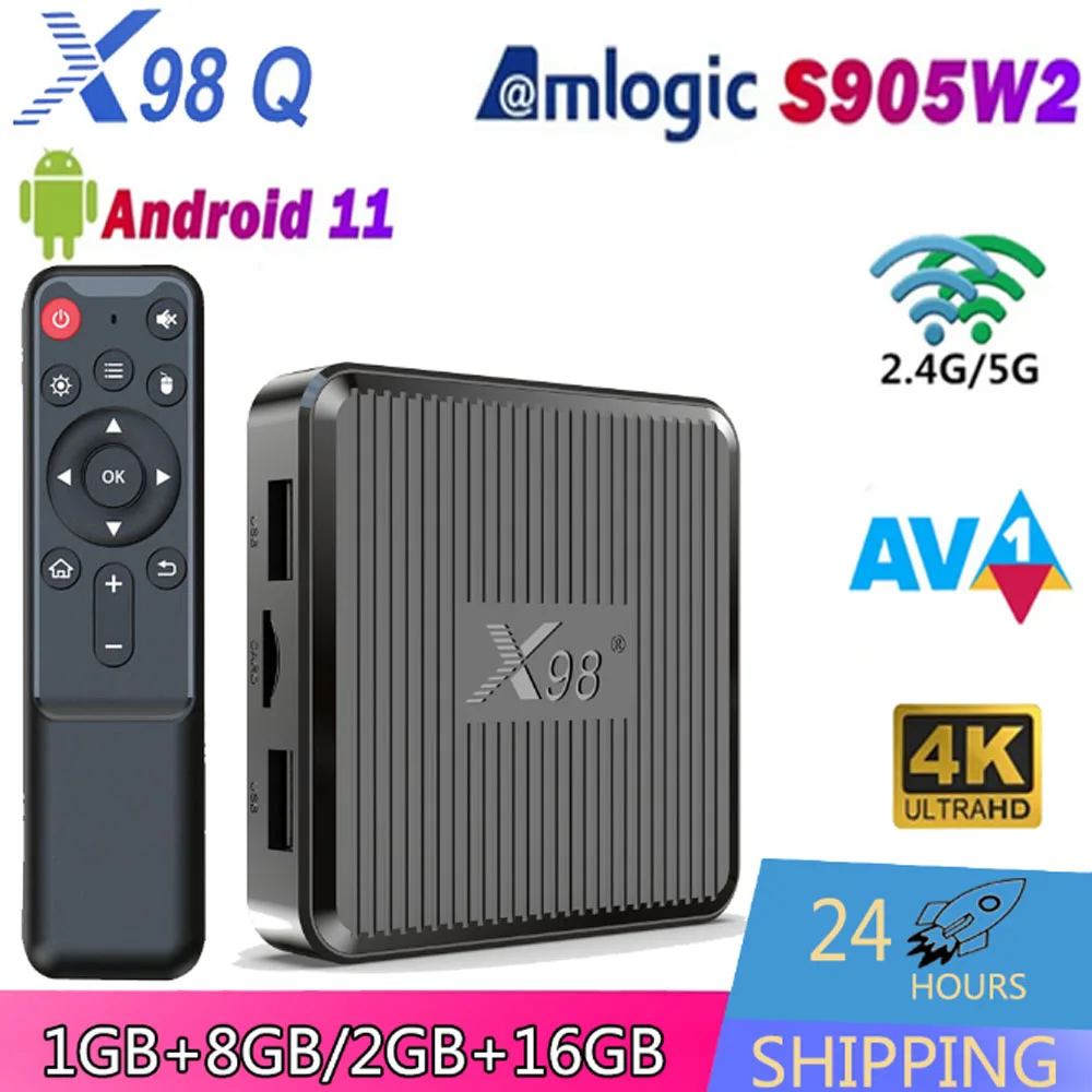 X98Q Android Smart Tv Box Amlogic S905W2 Quad Core Android11 2.4G E 5G Dual Wifi 4K Hd Ethernet 100M Av1 Media Player Set Top Box